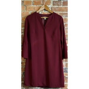 J. Crew Women's  3/4 Bell Sleeve Babydoll Lined‎ Dress Burgundy Size 2 Holidays